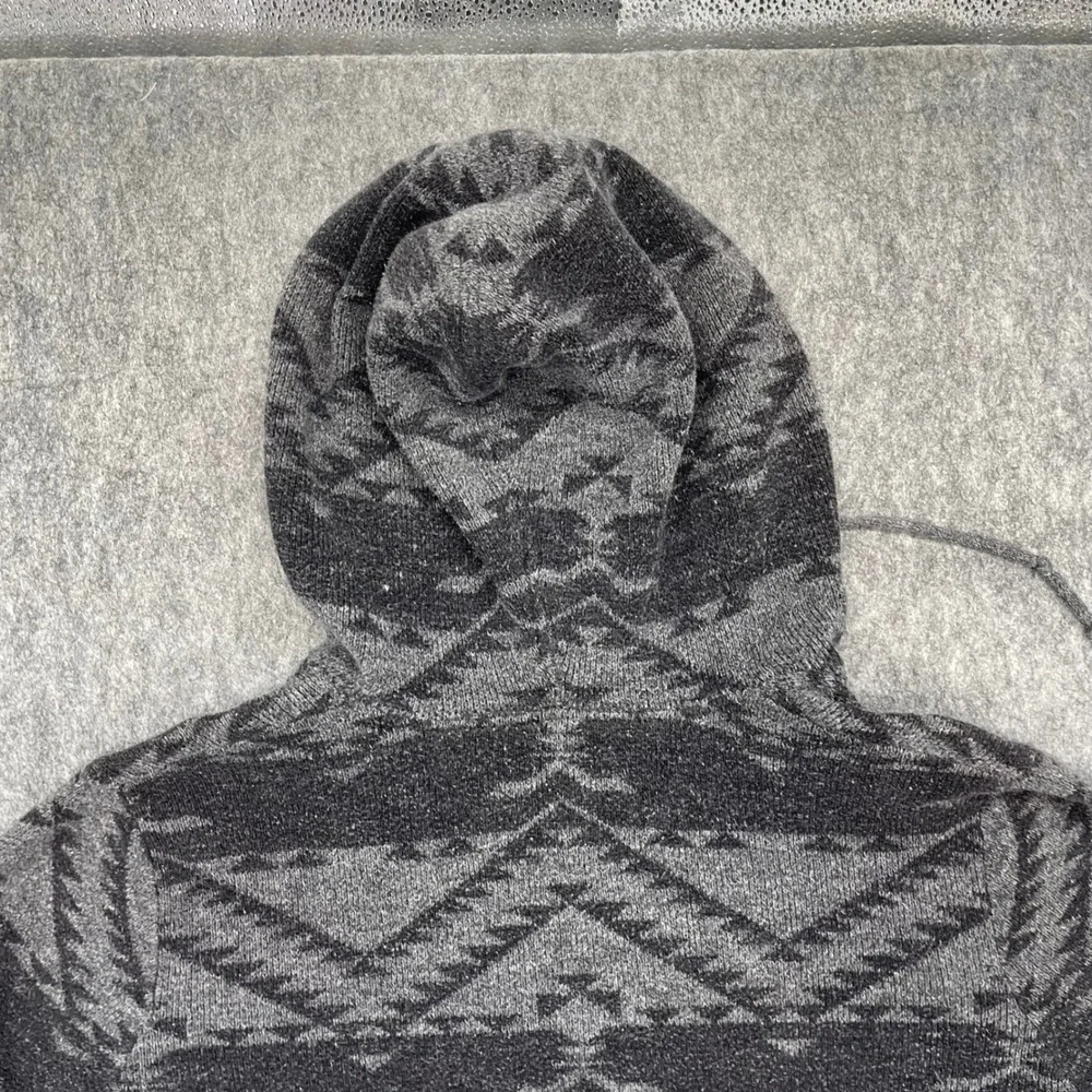 Lucky Brand Sweater Mens XL Gray Black Southwestern Geometric Knit Aztec Print